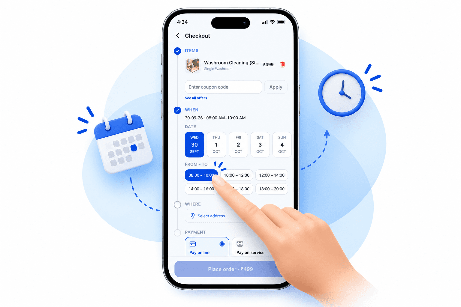 Choose date, time & location